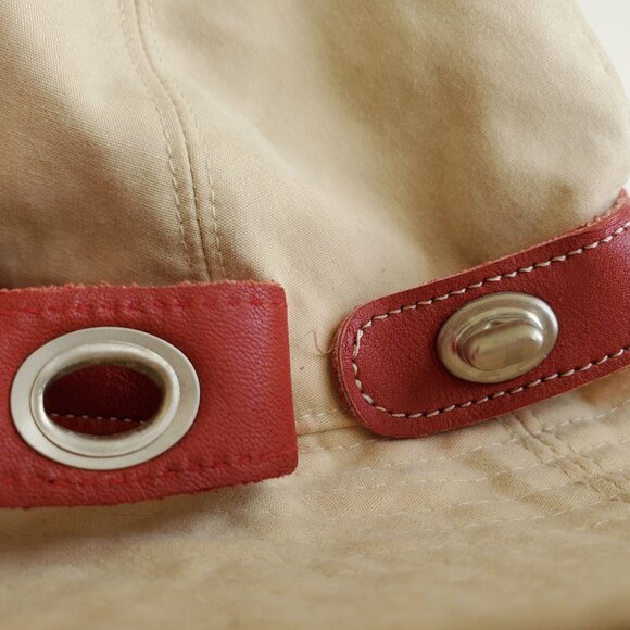 EUC Coach Tan Cotton Hat with Red Leather Trim & Turnlock main image 5